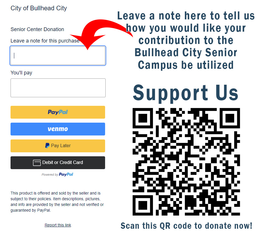 Use the note section of the payment tool to tell us how you would like your contribution to be utilized